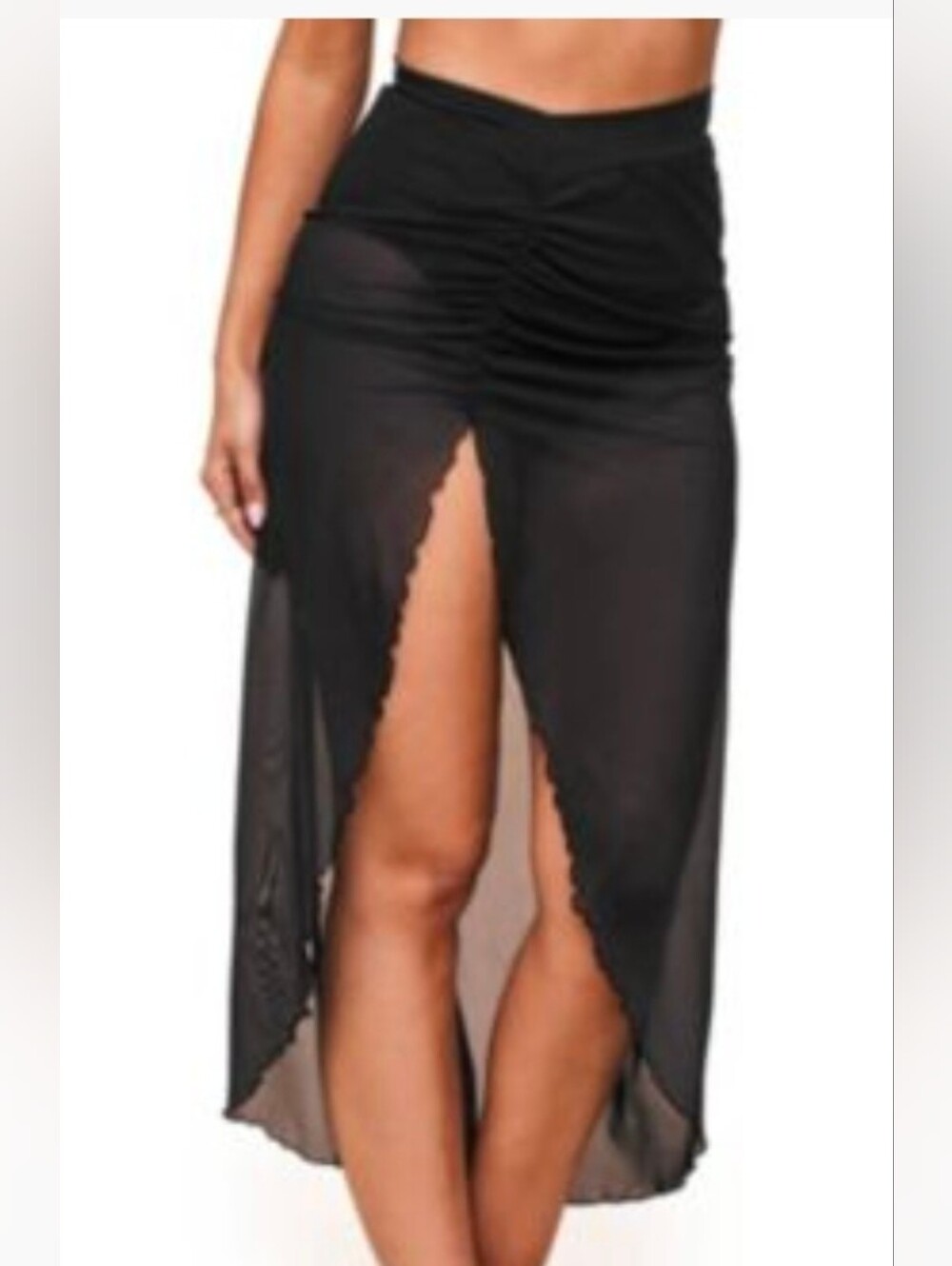 Adore Me Black Ruched-Side Swim Coverup